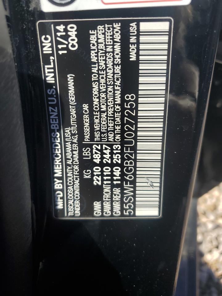 2015 Mercedes-Benz C-klasse VIN 55SWF6GB2FU027258 Copart auction photo, rear end / minor dent/scratches damage thumbnail 12