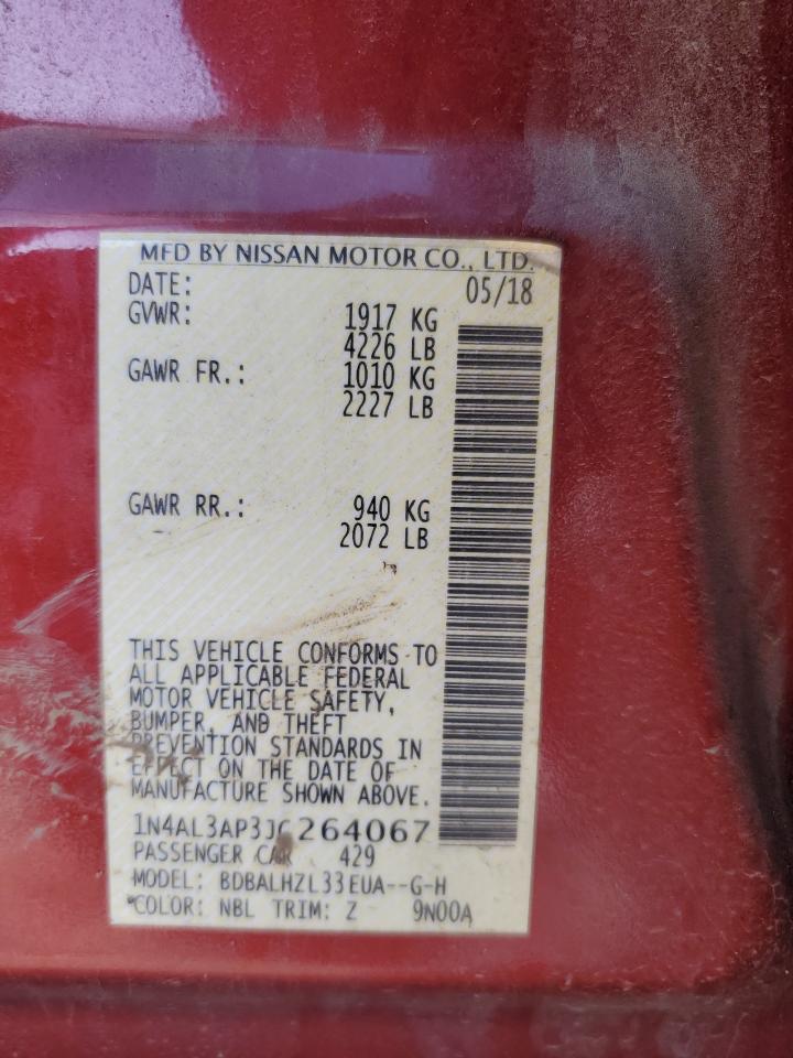 2018 Nissan Altima VIN 1N4AL3AP3JC264067 Copart auction photo, rear end damage thumbnail 12