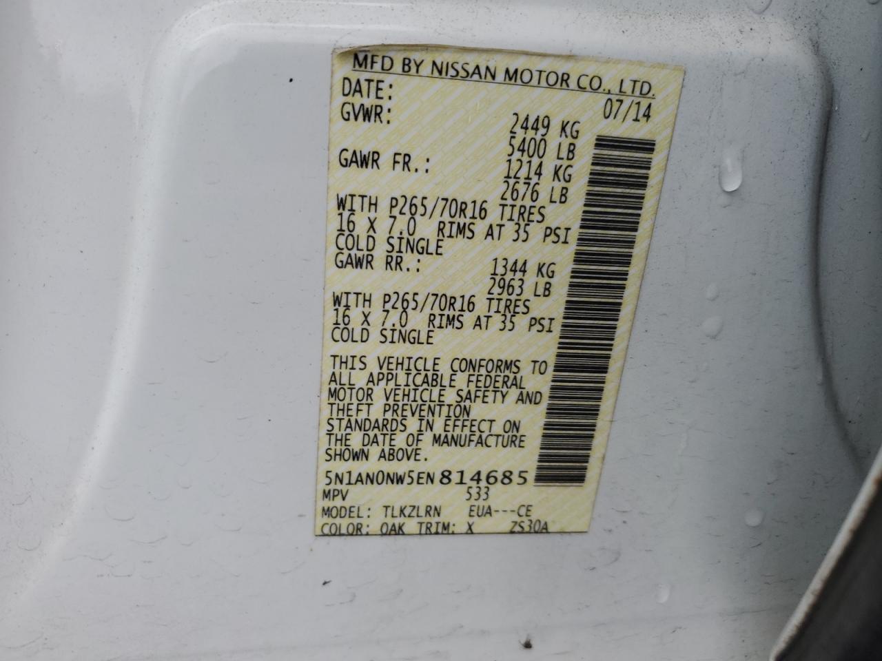 2014 Nissan XTerra VIN 5N1AN0NW5EN814685 Copart auction photo, all over damage thumbnail 13