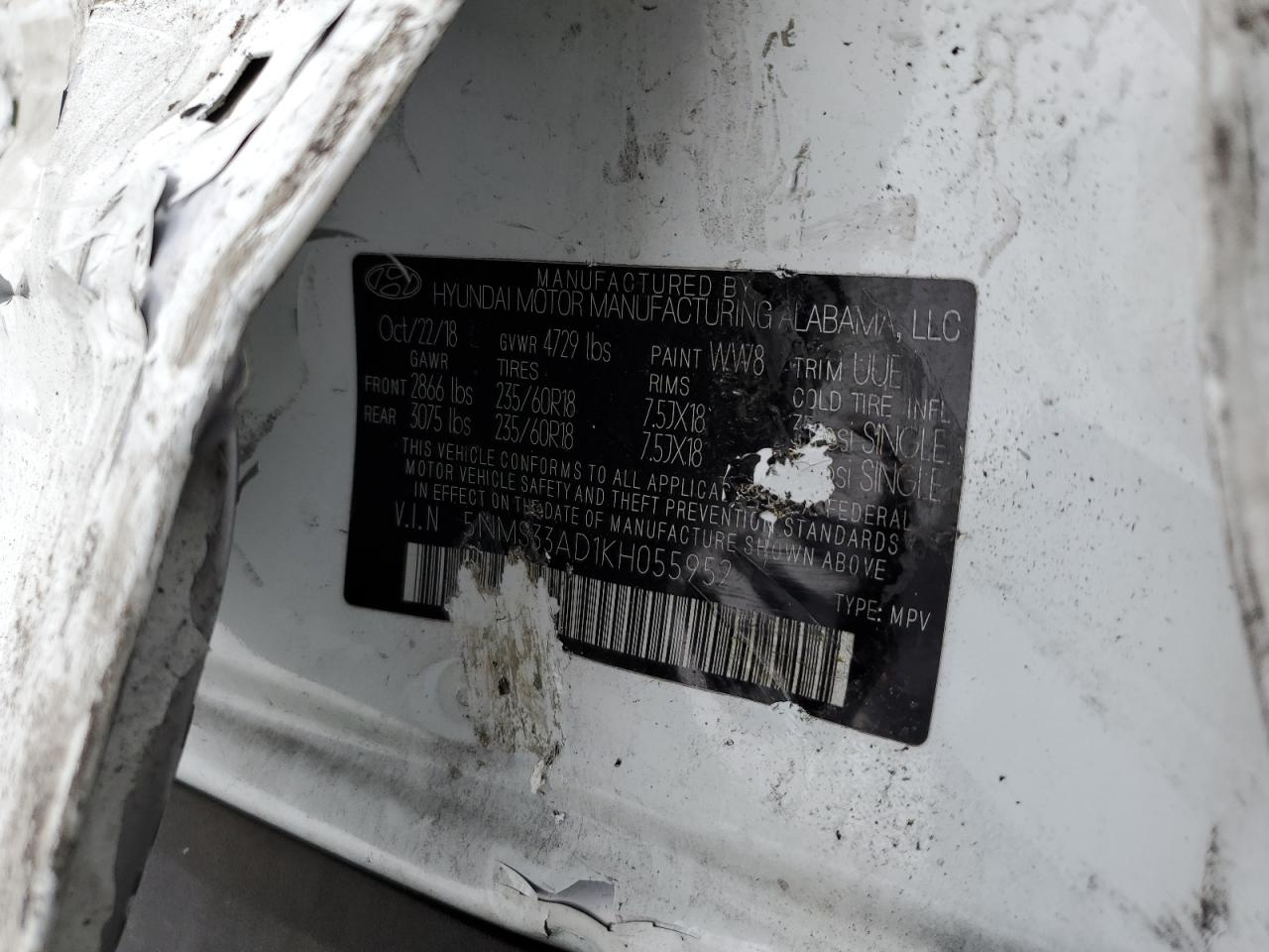 2019 Hyundai Santa Fe VIN 5NMS33AD1KH055952 Copart auction photo, side damage thumbnail 15