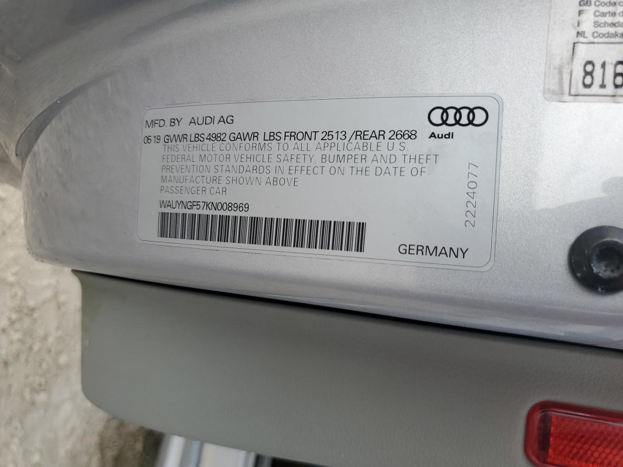 2019 Audi A5 VIN WAUYNGF57KN008969 Copart auction photo, water/flood / side damage thumbnail 13