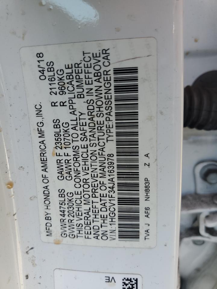 2018 Honda Accord VIN 1HGCV1F34JA163978 Copart auction photo, vandalism damage thumbnail 14