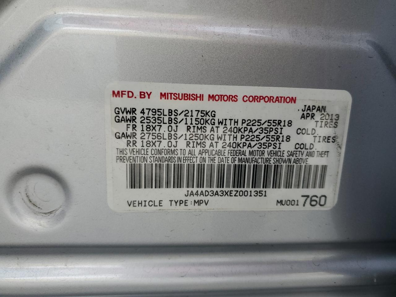 2014 Mitsubishi Outlander VIN JA4AD3A3XEZ001351 Copart auction photo, front end damage thumbnail 15