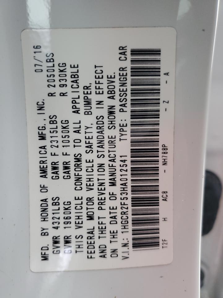 2017 Honda Accord VIN 1HGCR2F53HA012541 Copart auction photo, front end damage thumbnail 14