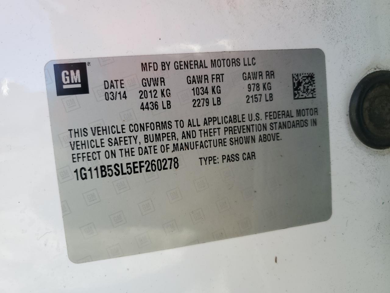 2014 Chevrolet Malibu VIN 1G11B5SL5EF260278 Copart auction photo, all over damage thumbnail 14