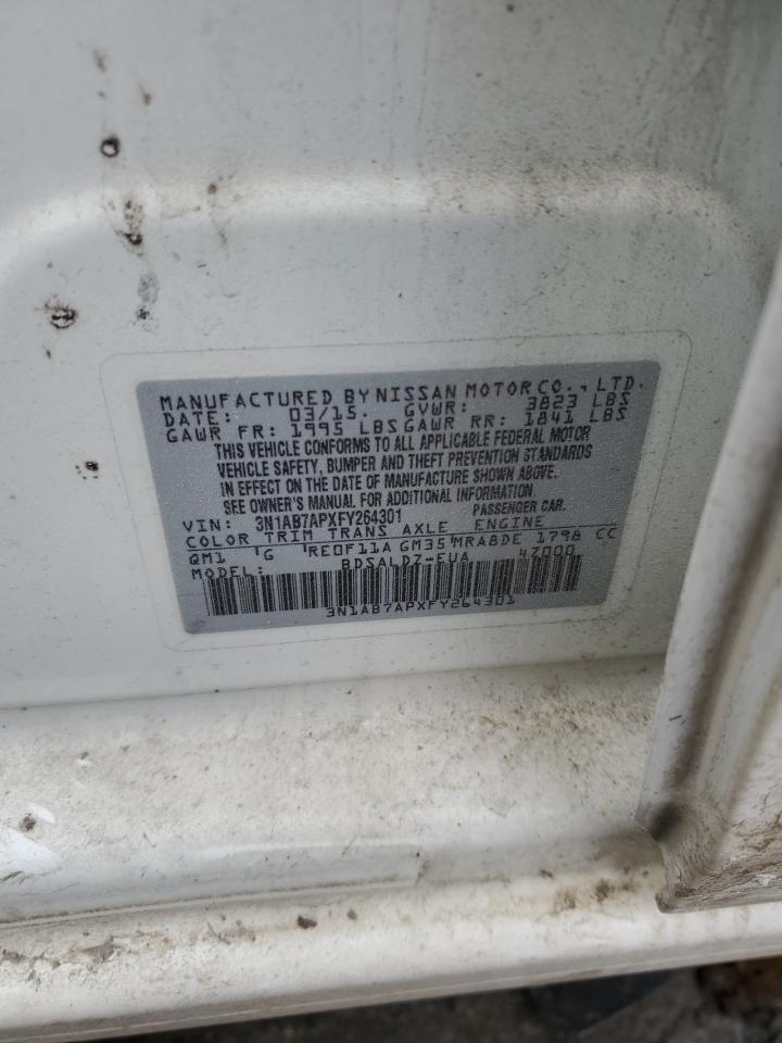 2015 Nissan Sentra VIN 3N1AB7APXFY264301 Copart auction photo, front end / side damage thumbnail 14