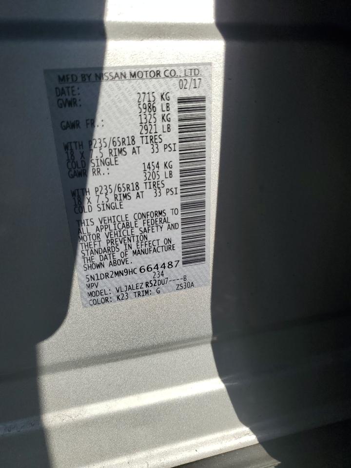 2017 Nissan Pathfinder VIN 5N1DR2MN9HC664487 Copart auction photo, frame damage / front end damage thumbnail 13