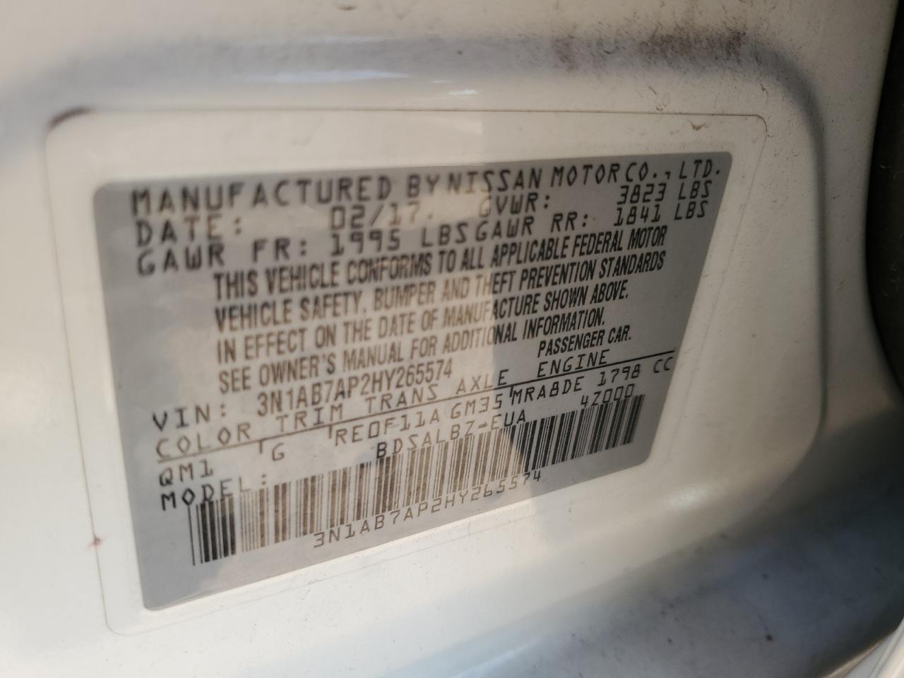 2017 Nissan Sentra VIN 3N1AB7AP2HY265574 Copart auction photo, front end damage thumbnail 13