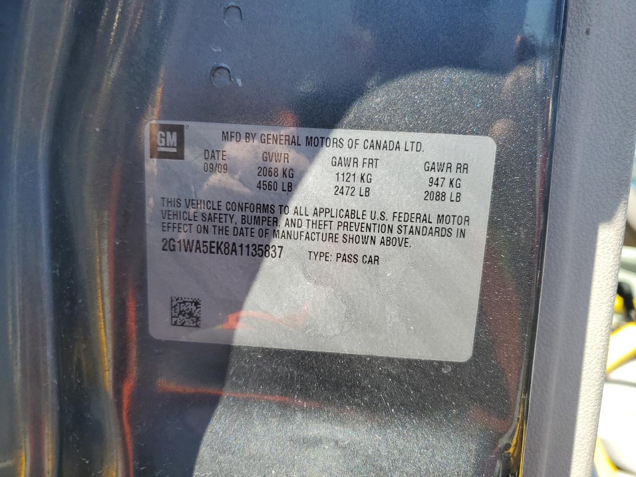 2010 Chevrolet Impala VIN 2G1WA5EK8A1135837 Copart auction photo, side / minor dent/scratches damage thumbnail 14