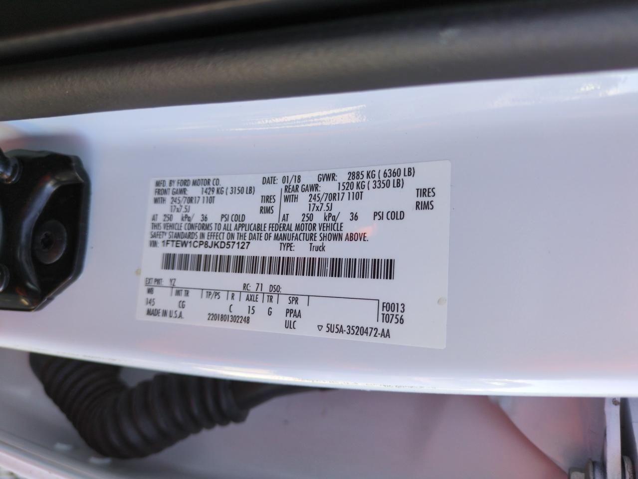2018 Ford F-150 VIN 1FTEW1CP8JKD57127 Copart auction photo, side / front end damage thumbnail 12