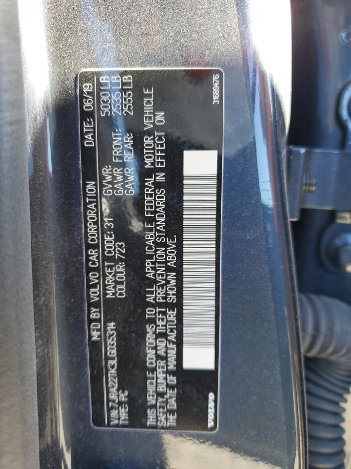 2020 Volvo S60 VIN 7JRA22TK3LG035314 Copart auction photo, side damage thumbnail 14