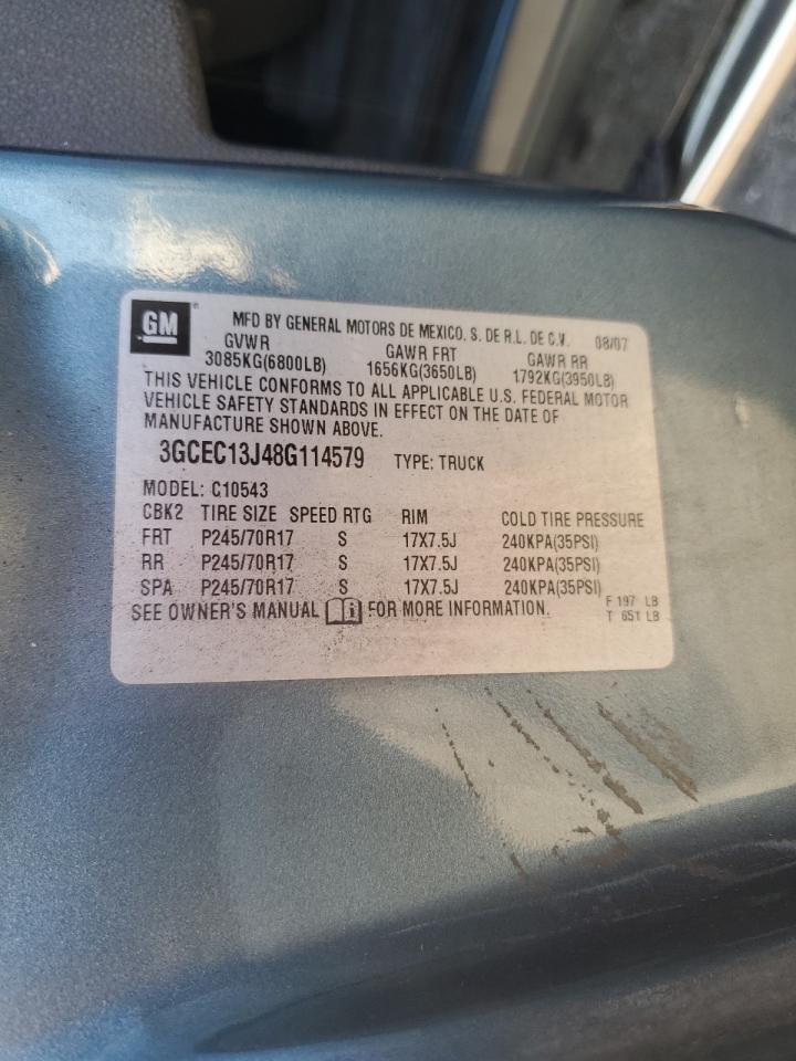 2008 Chevrolet Silverado VIN 3GCEC13J48G114579 Copart auction photo, water/flood damage thumbnail 14