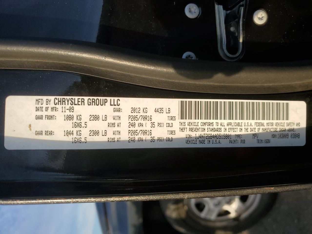 2010 Jeep Liberty (Patriot) VIN 1J4NT2GB4AD515801 Copart auction photo, side / rear end damage thumbnail 12
