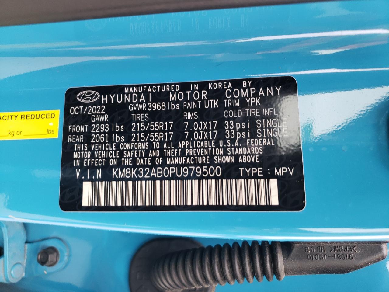 2023 Hyundai Kona VIN KM8K32AB0PU979500 Copart auction photo, rear end damage thumbnail 12