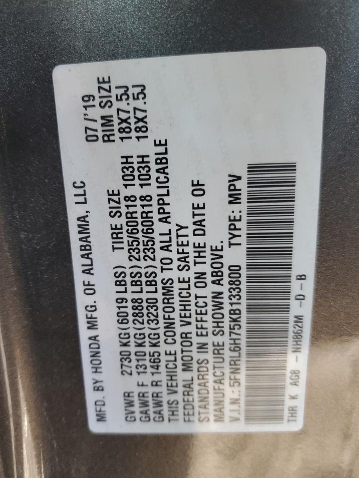 2019 Honda Odyssey VIN 5FNRL6H75KB133800 Copart auction photo, front end damage thumbnail 15