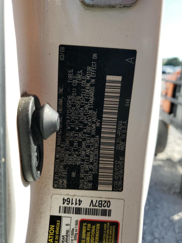 2008 Toyota Sienna VIN 5TDZK23C38S185284 Copart auction photo, side / rear end damage thumbnail 13