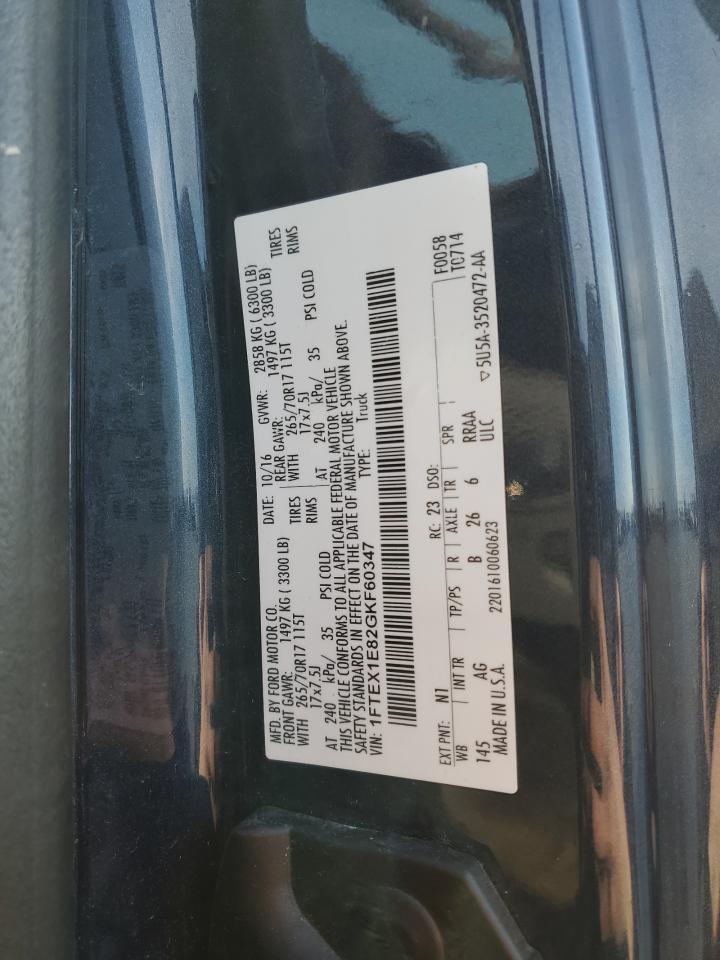 2016 Ford F-150 VIN 1FTEX1E82GKF60347 Copart auction photo, front end damage thumbnail 12