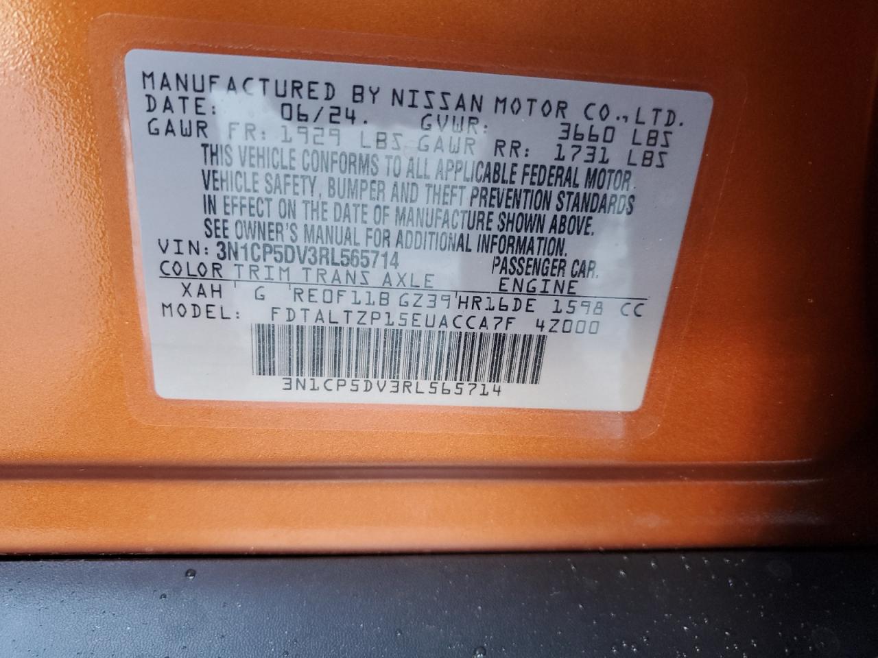 2024 Nissan Kicks VIN 3N1CP5DV3RL565714 Copart auction photo, undercarriage damage thumbnail 15