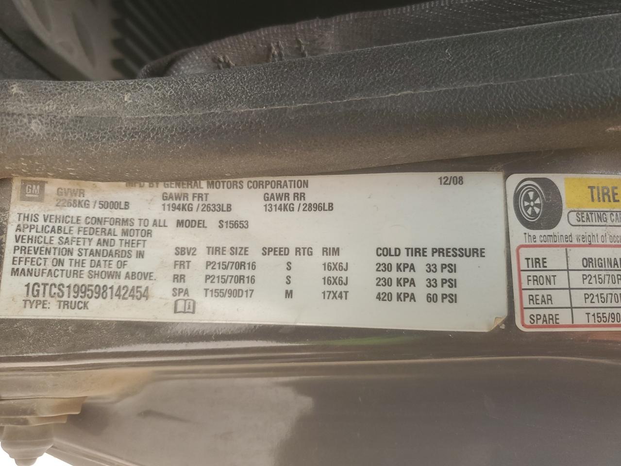 2009 GMC Canyon VIN 1GTCS199598142454 Copart auction photo, mechanical damage thumbnail 12