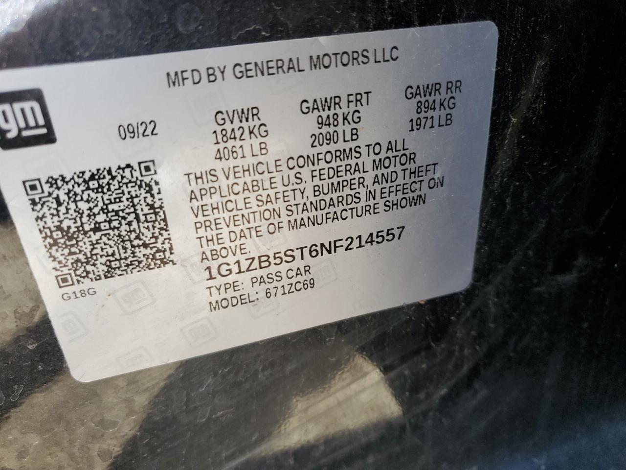 2022 Chevrolet Malibu VIN 1G1ZB5ST6NF214557 Copart auction photo, all over damage thumbnail 13