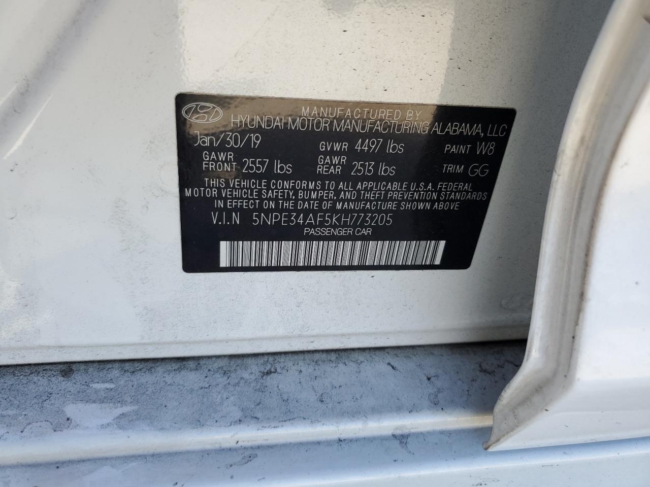 2019 Hyundai Sonata VIN 5NPE34AF5KH773205 Copart auction photo, front end damage thumbnail 14