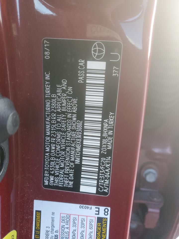 2018 Toyota C-HR VIN NMTKHMBX8JR030802 Copart auction photo, normal wear / damage history damage thumbnail 12