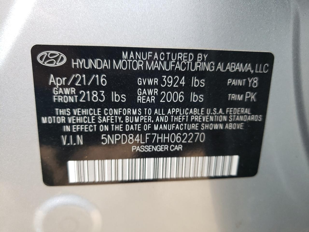 2017 Hyundai Elantra VIN 5NPD84LF7HH062270 Copart auction photo, front end damage thumbnail 15