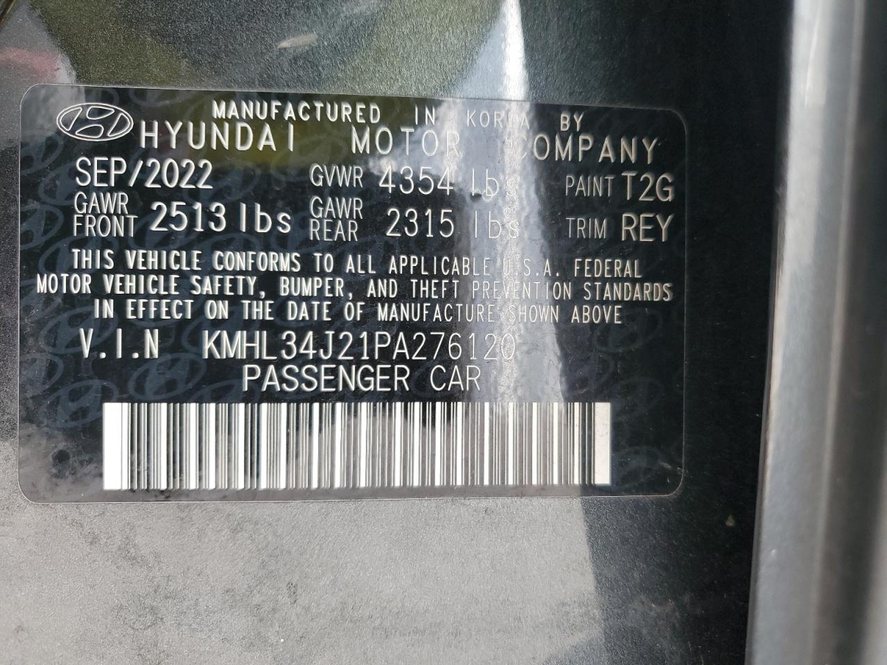 2023 Hyundai Sonata VIN KMHL34J21PA276120 Copart auction photo, rear end / minor dent/scratches damage thumbnail 13