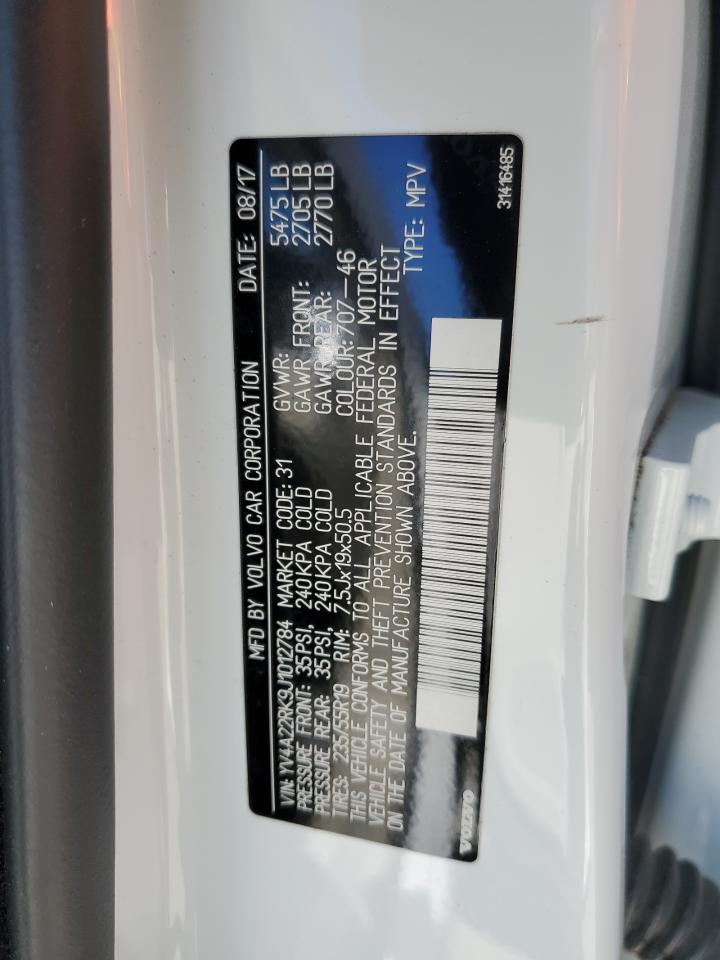 2018 Volvo XC60 VIN YV4A22RK9J1012784 Copart auction photo, water/flood damage thumbnail 13