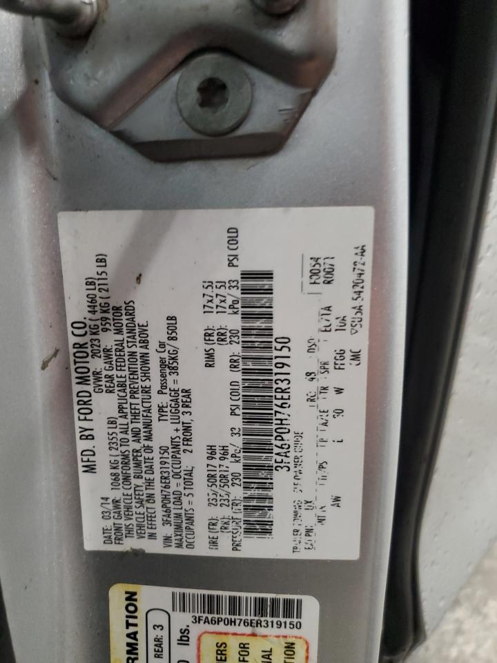 2014 Ford Fusion VIN 3FA6P0H76ER319150 Copart auction photo, front end / rear end damage thumbnail 12