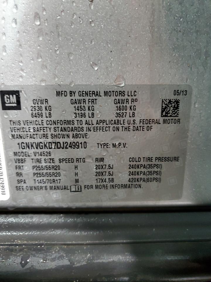 2013 Chevrolet Traverse VIN 1GNKVGKD7DJ249910 Copart auction photo, side damage thumbnail 14