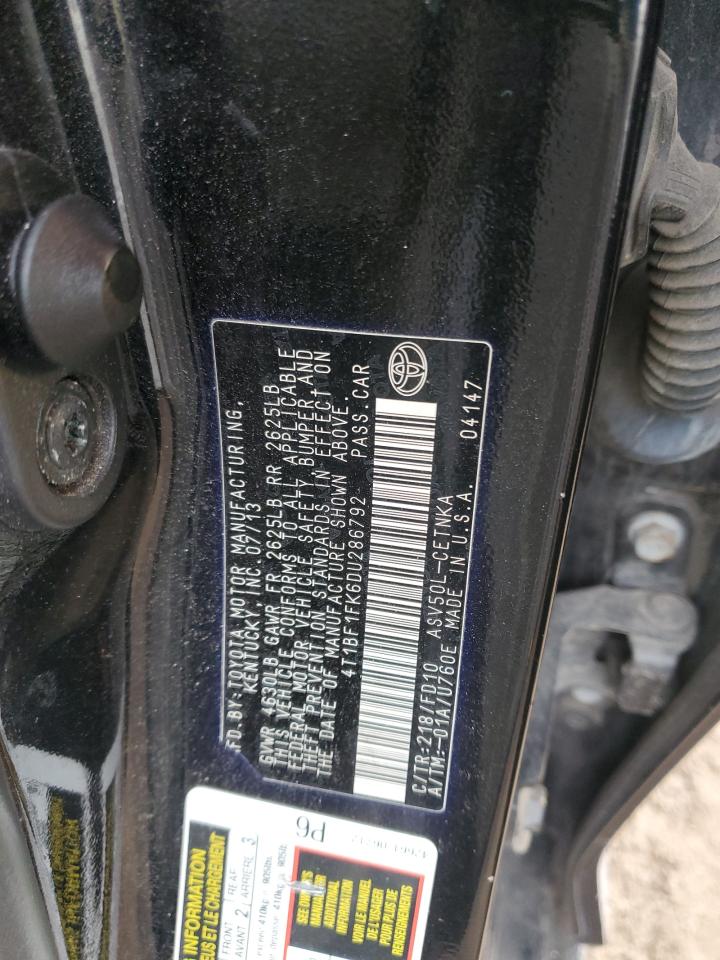 2013 Toyota Camry VIN 4T1BF1FK6DU286792 Copart auction photo, front end / minor dent/scratches damage thumbnail 13