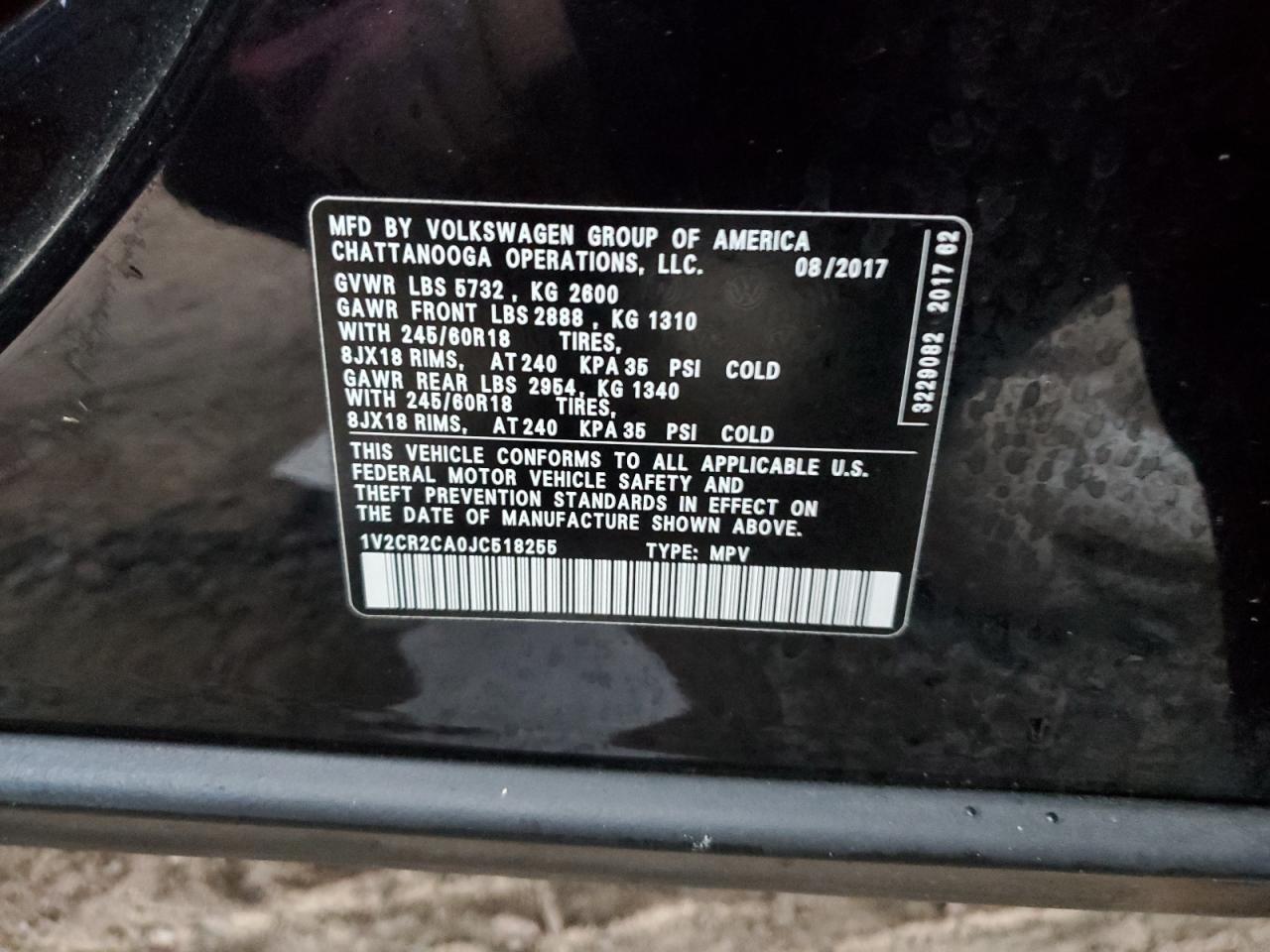 2018 Volkswagen Atlas VIN 1V2CR2CA0JC518255 Copart auction photo, side damage thumbnail 15