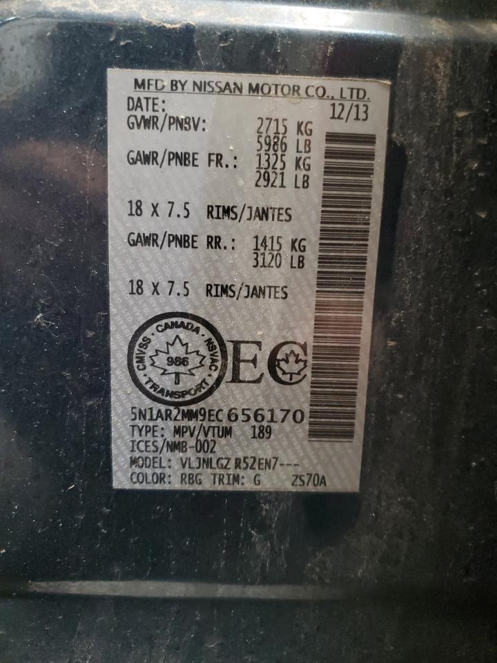 2014 Nissan Pathfinder VIN 5N1AR2MM9EC656170 Copart auction photo, mechanical / minor dent/scratches damage thumbnail 14