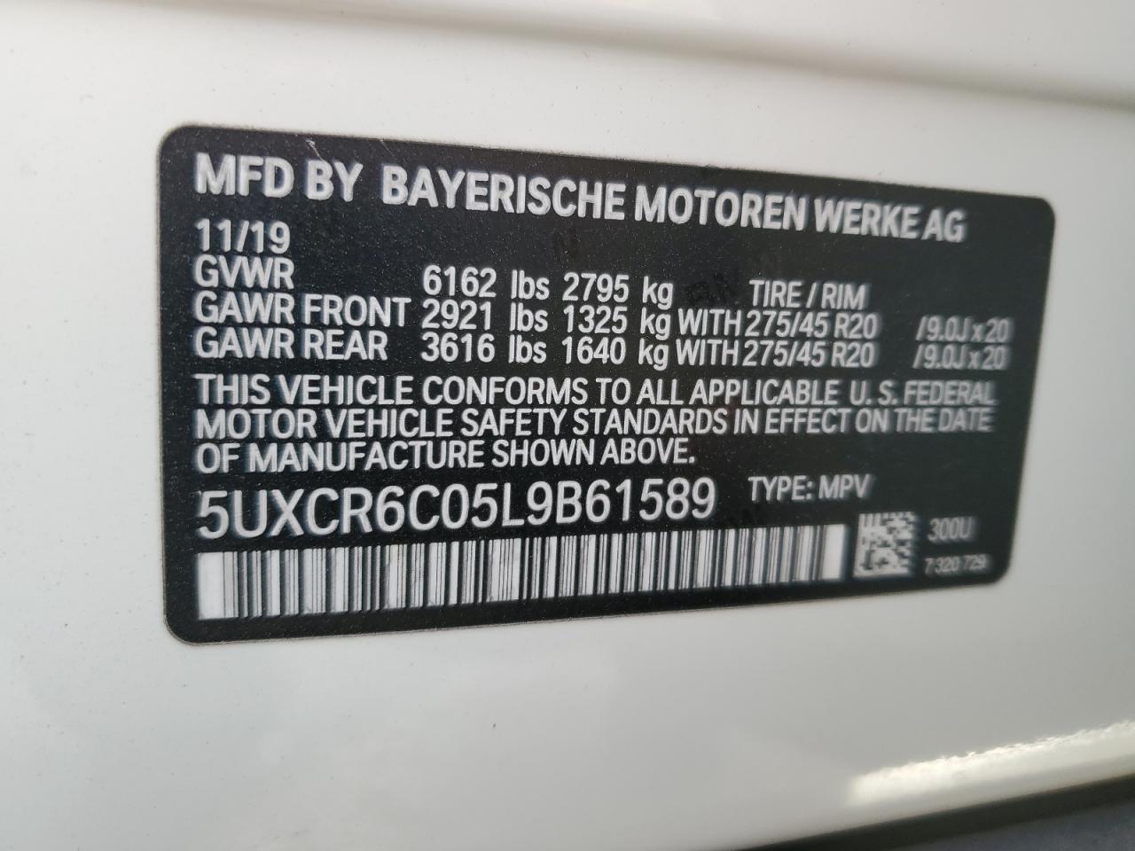 2020 BMW X5 VIN 5UXCR6C05L9B61589 Copart auction photo, front end / side damage thumbnail 16