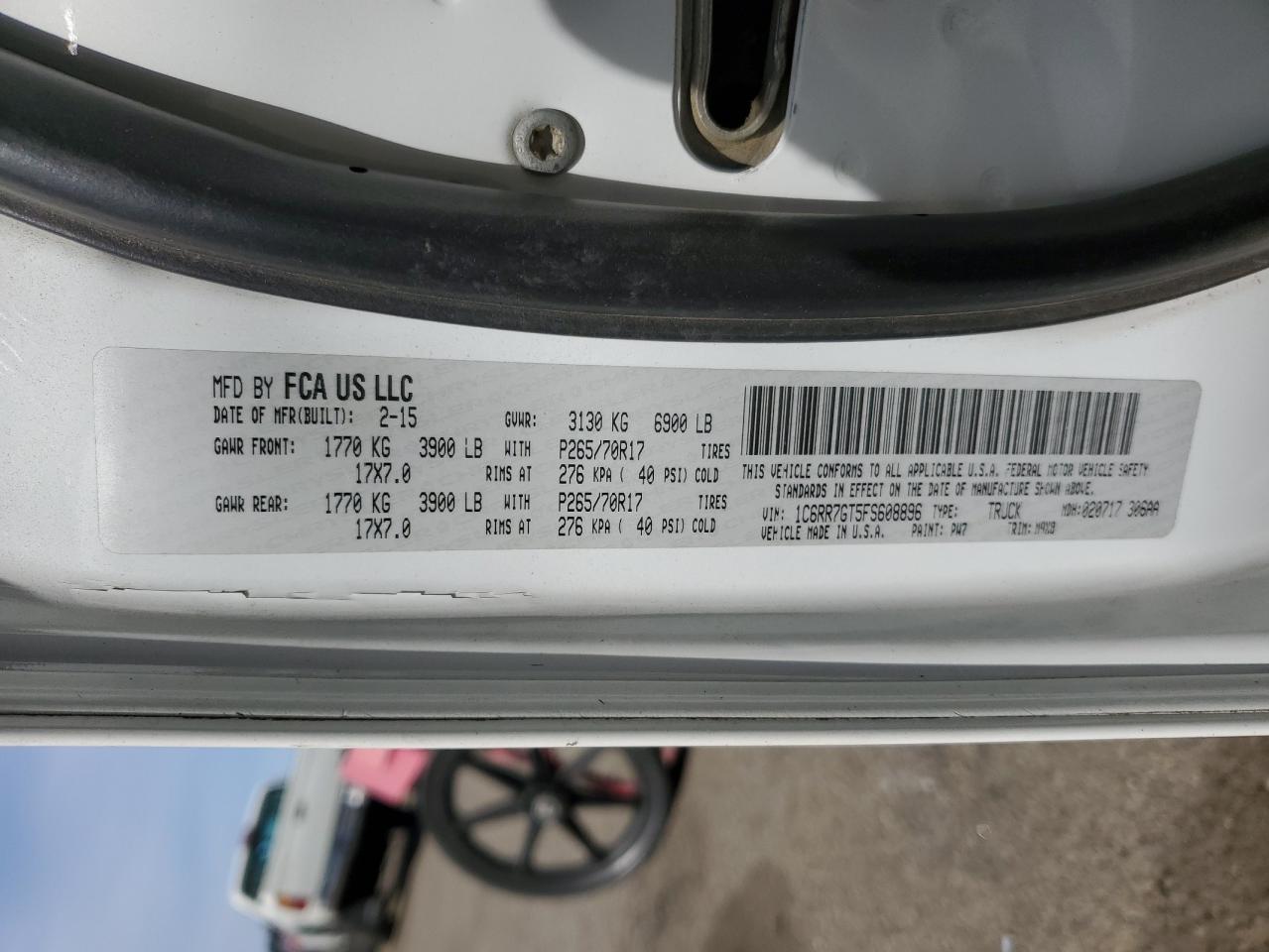 2015 Dodge RAM VIN 1C6RR7GT5FS608896 Copart auction photo, front end / side damage thumbnail 13