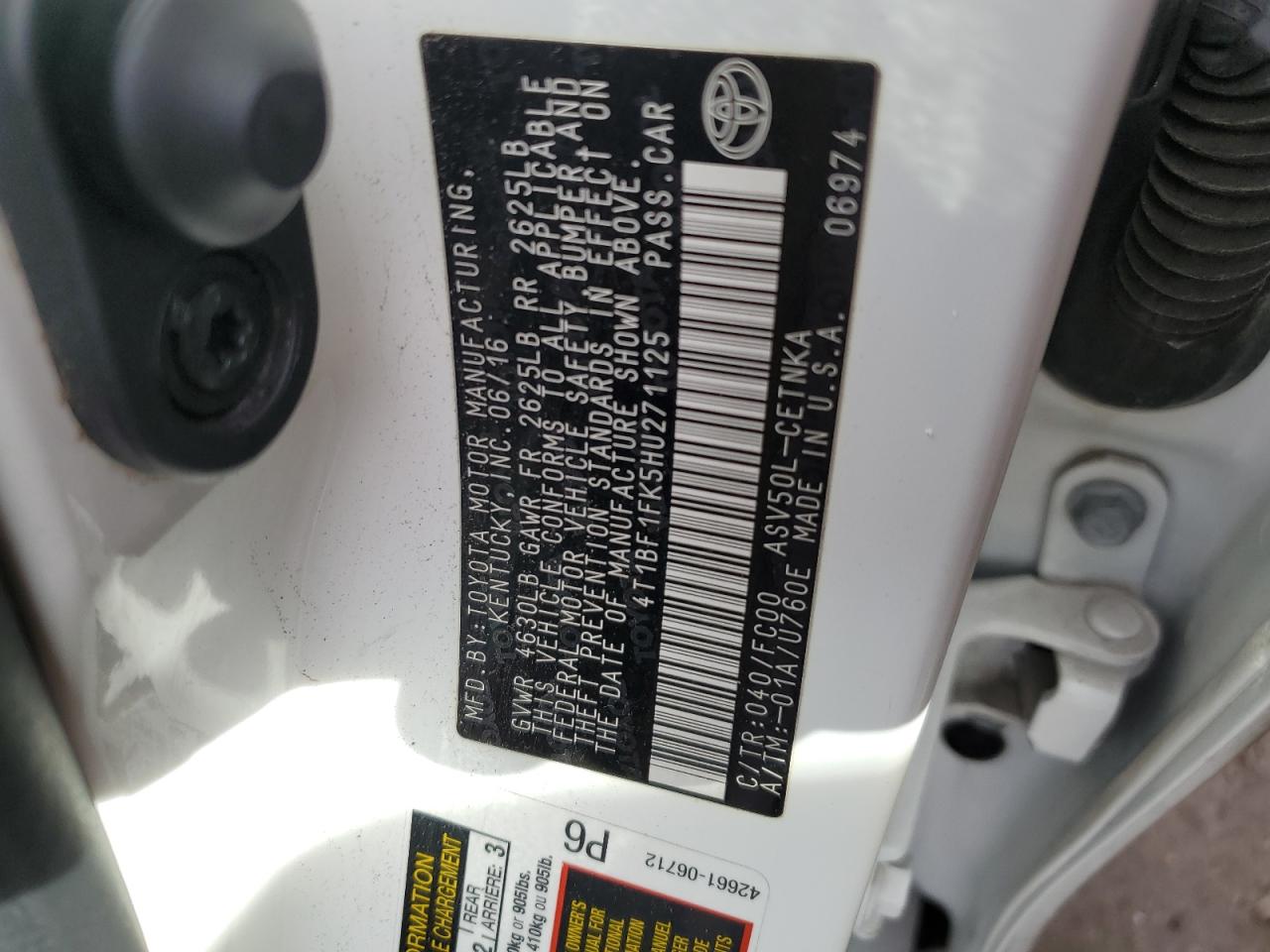 2017 Toyota Camry VIN 4T1BF1FK5HU271125 Copart auction photo, front end damage thumbnail 12