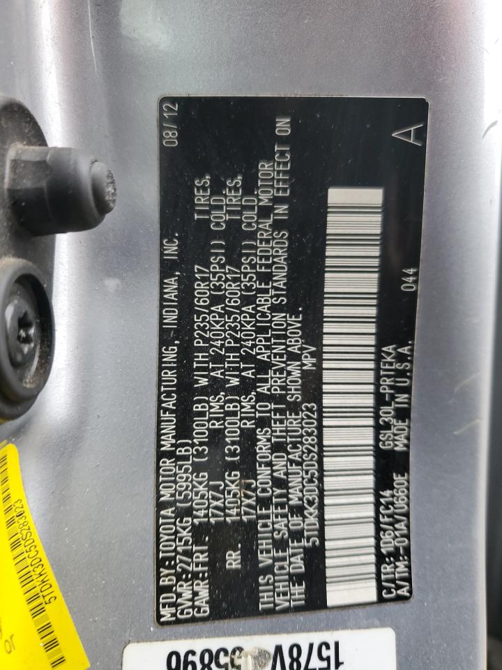 2013 Toyota Sienna VIN 5TDKK3DC5DS283023 Copart auction photo, rear end / side damage thumbnail 13