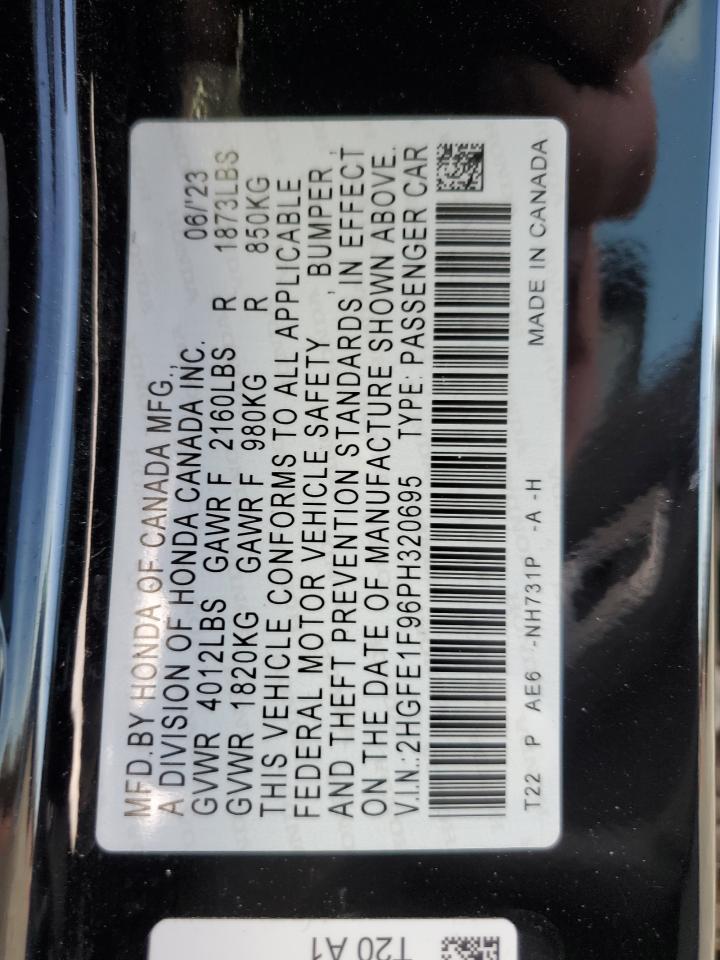 2023 Honda Civic VIN 2HGFE1F96PH320695 Copart auction photo, rear end / minor dent/scratches damage thumbnail 14
