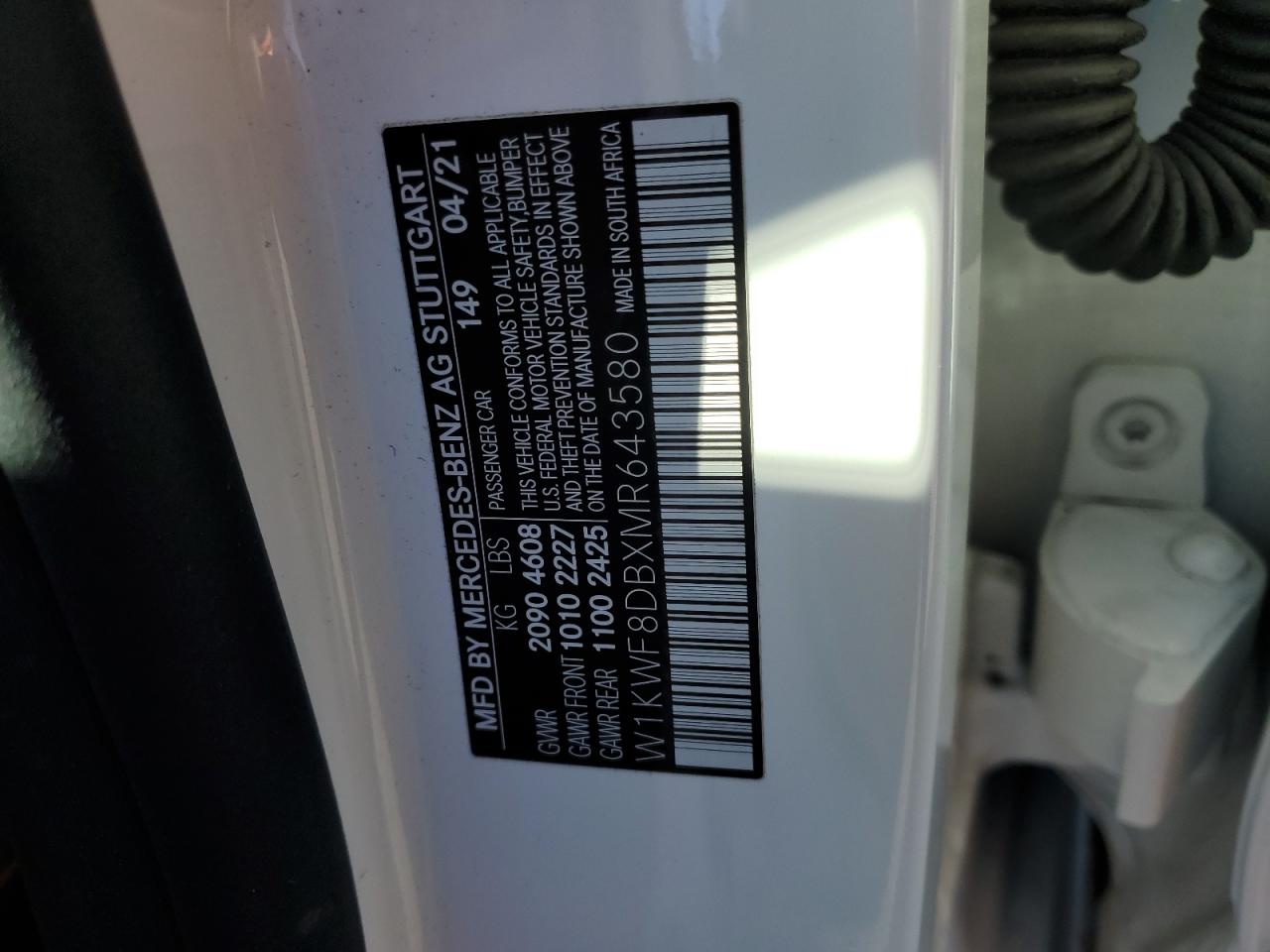 2021 Mercedes-Benz C-klasse VIN W1KWF8DBXMR643580 Copart auction photo, front end damage thumbnail 13