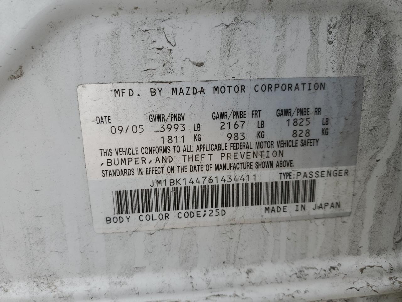 2006 Mazda 3 VIN JM1BK144761434411 Copart auction photo, front end / rear end damage thumbnail 12