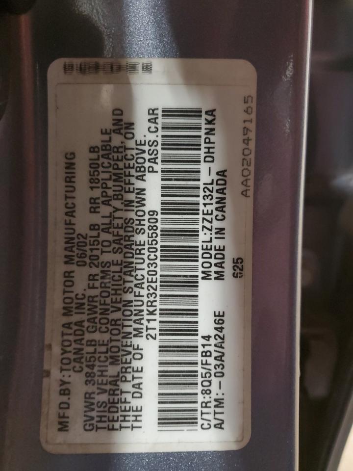 2003 Toyota Corolla VIN 2T1KR32E03C055809 Copart auction photo, all over damage thumbnail 13