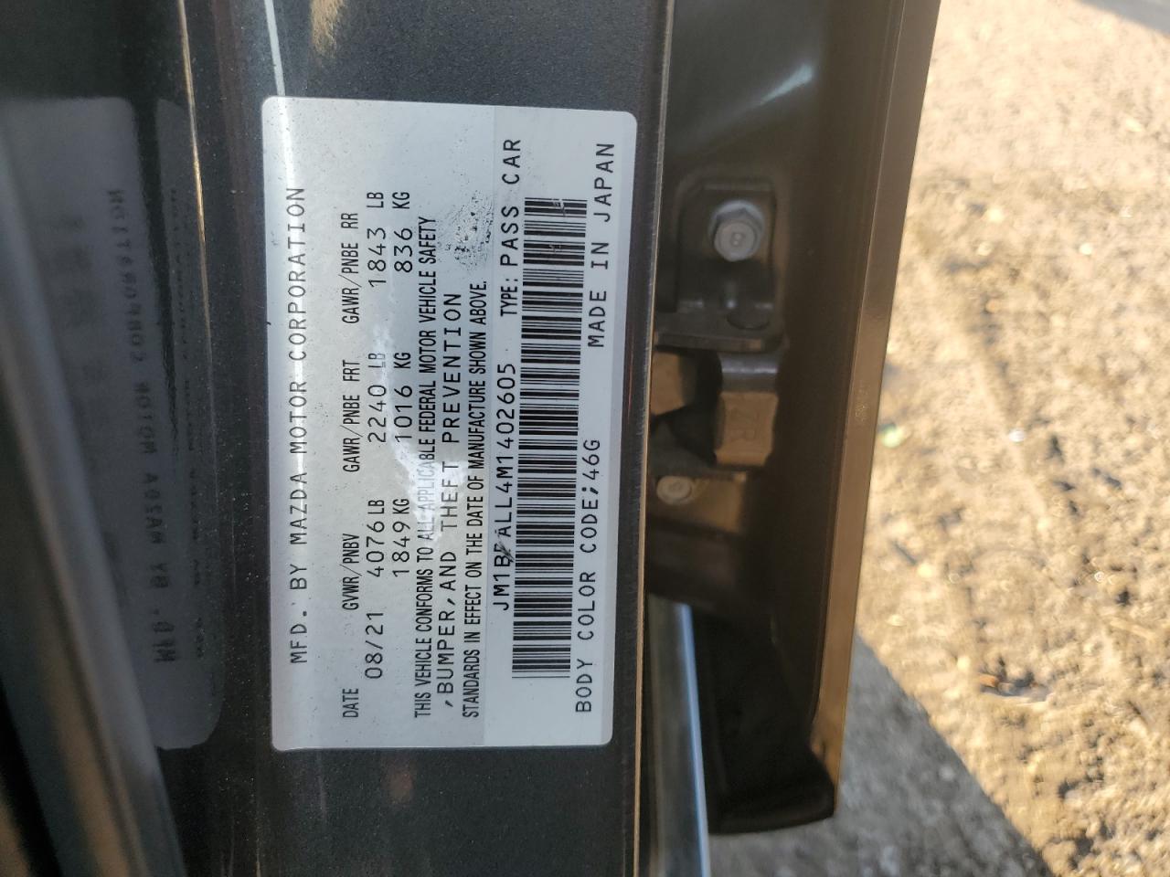 2021 Mazda 3 VIN JM1BPALL4M1402605 Copart auction photo, rear end / side damage thumbnail 14
