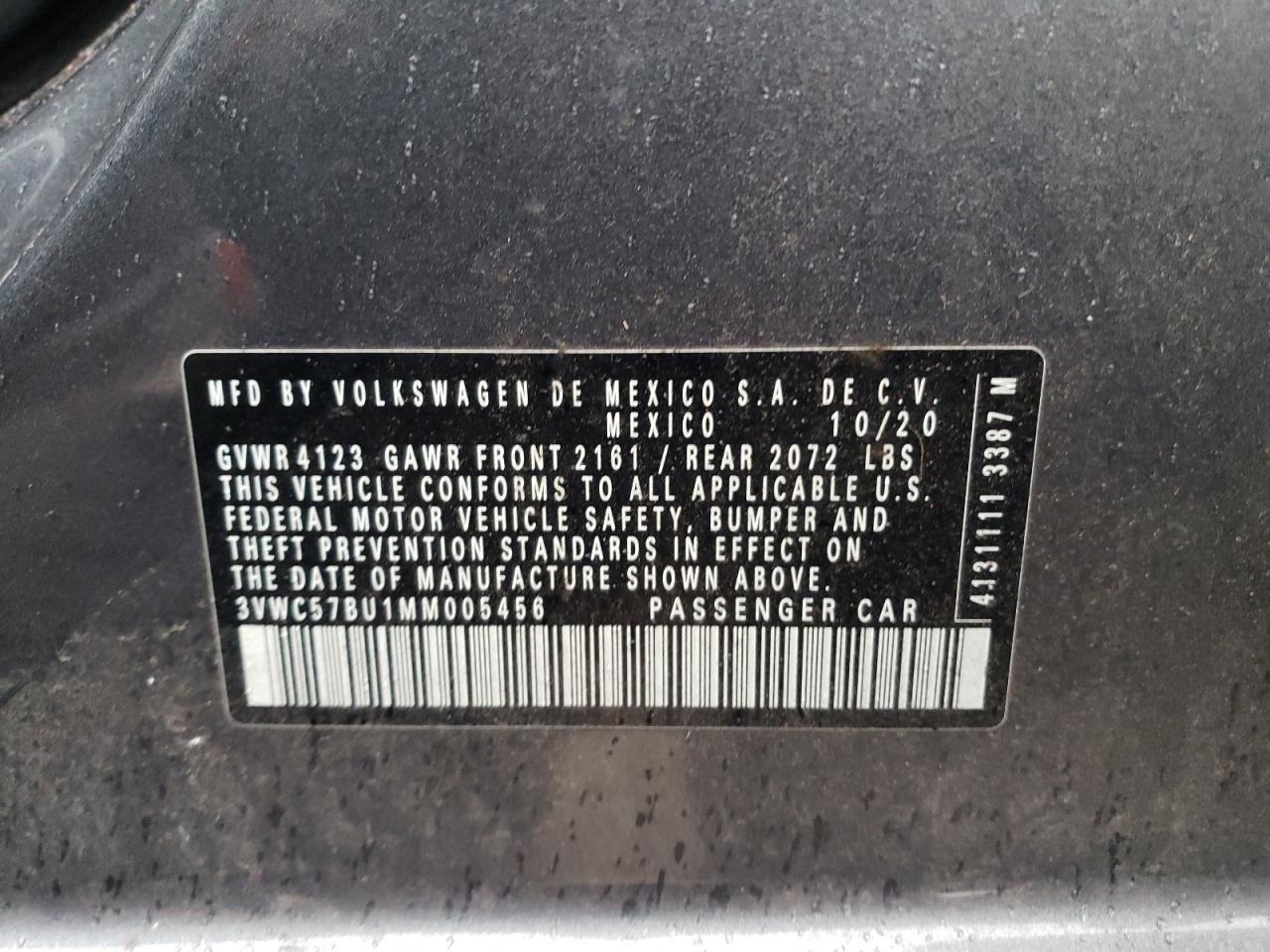 2021 Volkswagen Jetta VIN 3VWC57BU1MM005456 Copart auction photo, rear end / minor dent/scratches damage thumbnail 12