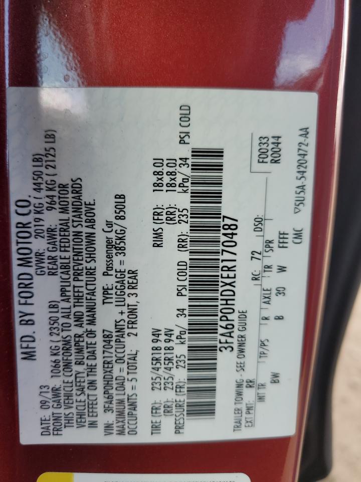 2014 Ford Fusion VIN 3FA6P0HDXER170487 Copart auction photo, rear end damage thumbnail 12