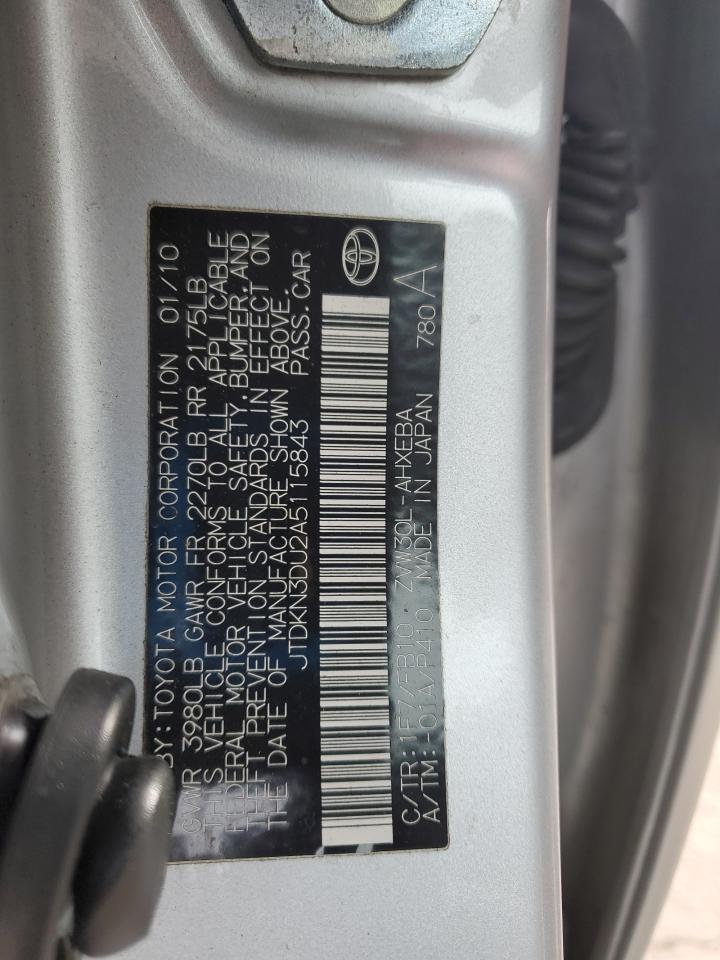 2010 Toyota Prius VIN JTDKN3DU2A5115843 Copart auction photo, minor dent/scratches damage thumbnail 12