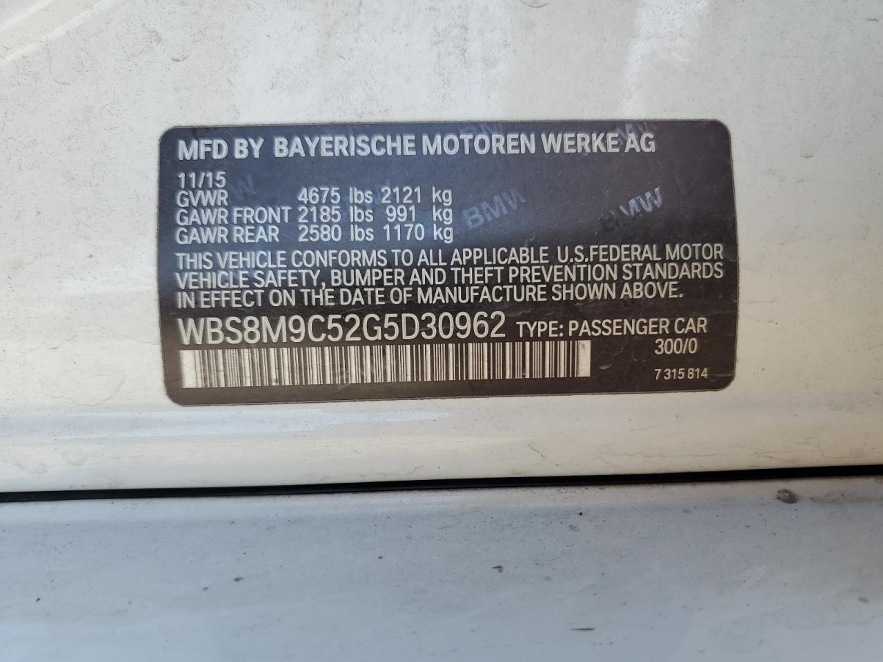 2016 BMW M3 VIN WBS8M9C52G5D30962 Copart auction photo, all over damage thumbnail 12