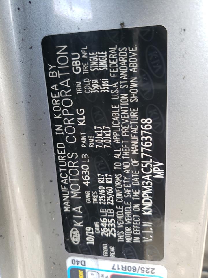 2020 KIA Sportage VIN KNDPM3AC5L7763768 Copart auction photo, burn damage thumbnail 14