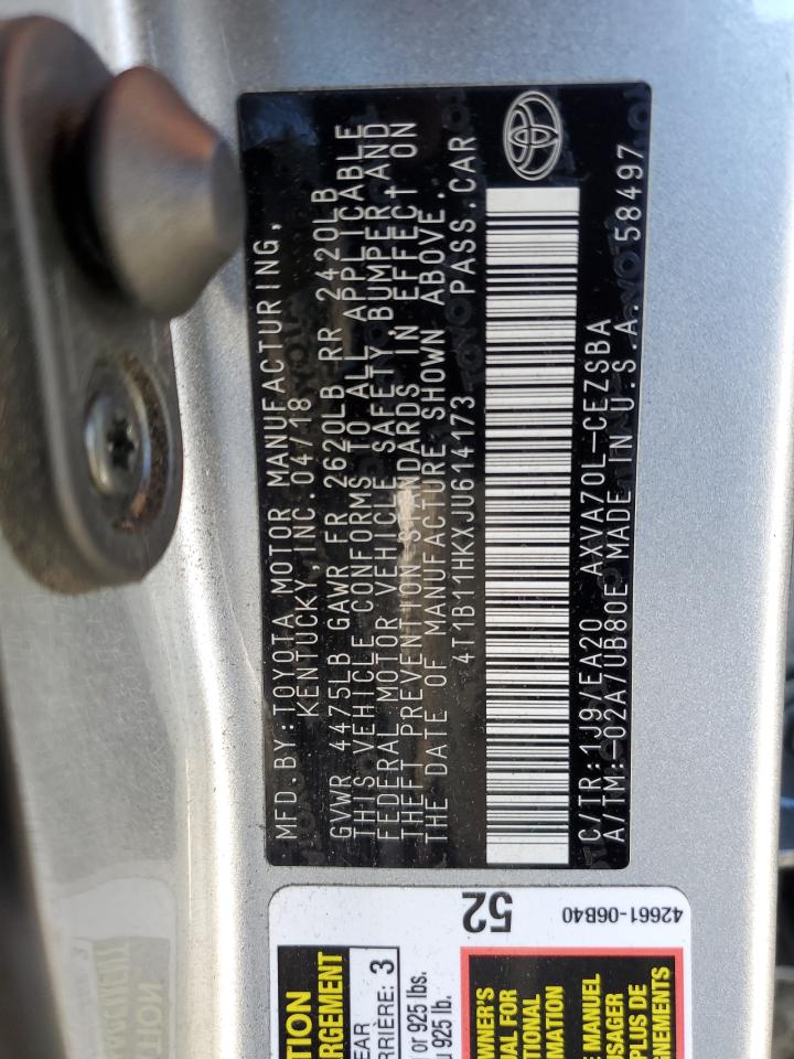 2018 Toyota Camry VIN 4T1B11HKXJU614173 Copart auction photo, vandalism / stripped damage thumbnail 14