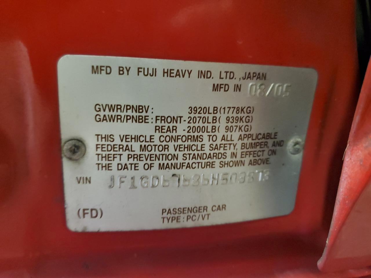 2006 Subaru Impreza VIN JF1GD67686H503873 Copart auction photo, front end / side damage thumbnail 12